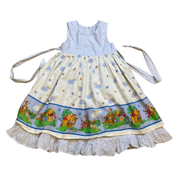 Vintage 90s Winnie The Pooh Ruffle Sundress Blue Gingham Girls 4 - Picture 1 of 8